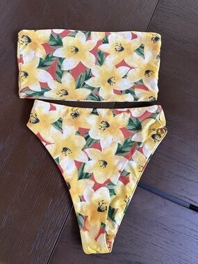Stone Fox Swim Yellow Floral Bandeau Bikini Set XS